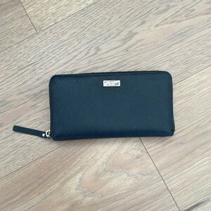 Kate Spade Black Large Continental Zip Around Colorful Striped Interior Wallet